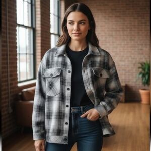 Boston Traders Women's Black and White Plaid Utility Jacket